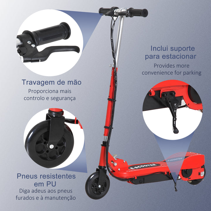 Trotinete Elétrica Criança De 7-14 Anos Dobrável Guiador Ajustável 12km/h Bateria Recarregável Carga 50kg Vermelho