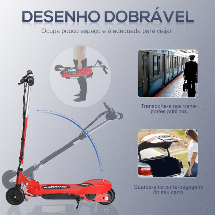 Trotinete Elétrica Criança De 7-14 Anos Dobrável Guiador Ajustável 12km/h Bateria Recarregável Carga 50kg Vermelho
