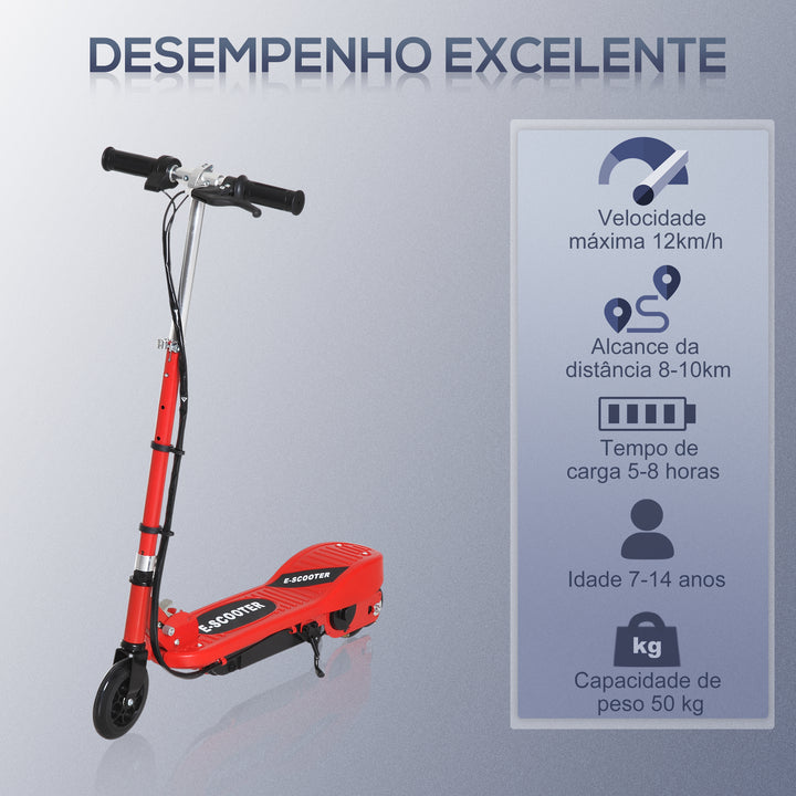 Trotinete Elétrica Criança De 7-14 Anos Dobrável Guiador Ajustável 12km/h Bateria Recarregável Carga 50kg Vermelho