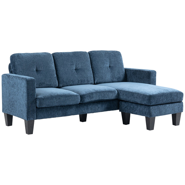 Sofá Chaise Longue Sofá em Forma de L Estofado em Poliéster Sofá de Canto Reversível com 3 Almofadas e Pés de Madeira para Sala de Estar Carga Máxima 180 kg 186x130x84 cm Azul
