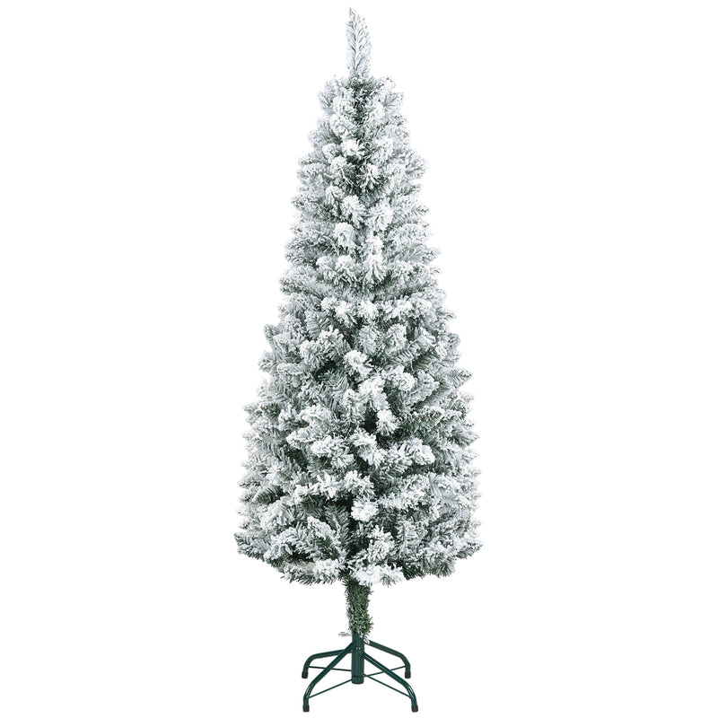 Árvore de Natal 150 cm Árvore de Natal Artificial Coberta de Neve com 317 Ramo e Suporte de Metal Árvore Natalícia para Sala Interior Verde