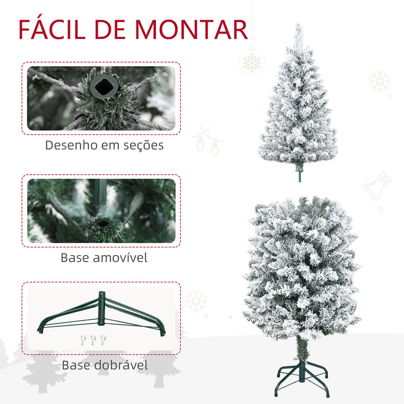 Árvore de Natal 150 cm Árvore de Natal Artificial Coberta de Neve com 317 Ramo e Suporte de Metal Árvore Natalícia para Sala Interior Verde