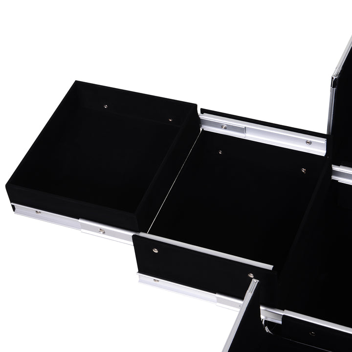 Mala de Maquilhagem Profissional com Gaveta Mala de Maquilhagem com Rodas para Viagem Trabalho 34x25x62 cm Preto