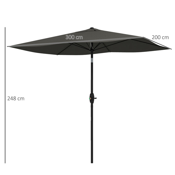 Chapéu de Sol de Jardim 300x200x248 cm Proteção UV50+ Chapéu de Sol de Alumínio Inclinável com Teto de Ventilação e Manivela para Terraço Varanda Exterior Cinza Escuro