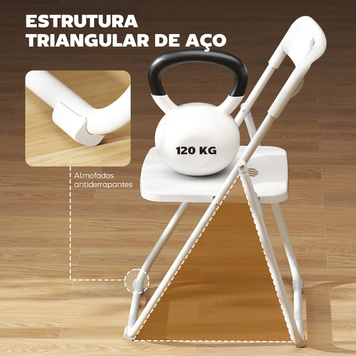 Conjunto de 6 Cadeiras Dobráveis de Plástico e Aço Cadeiras Dobráveis com Encosto Curvo Assento Côncavo com Ventilação Para Espaços Pequenos Sala de Estar Sala de Jantar Cozinha 48,5x47x75 cm Branco