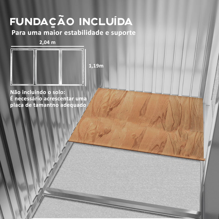 Abrigo de Jardim 213x130x185 cm Abrigo de Jardim Metálico de Exterior para Armazenamento de Ferramentas com 2 Portas Deslizantes e 4 Janelas para Terraço Madeira