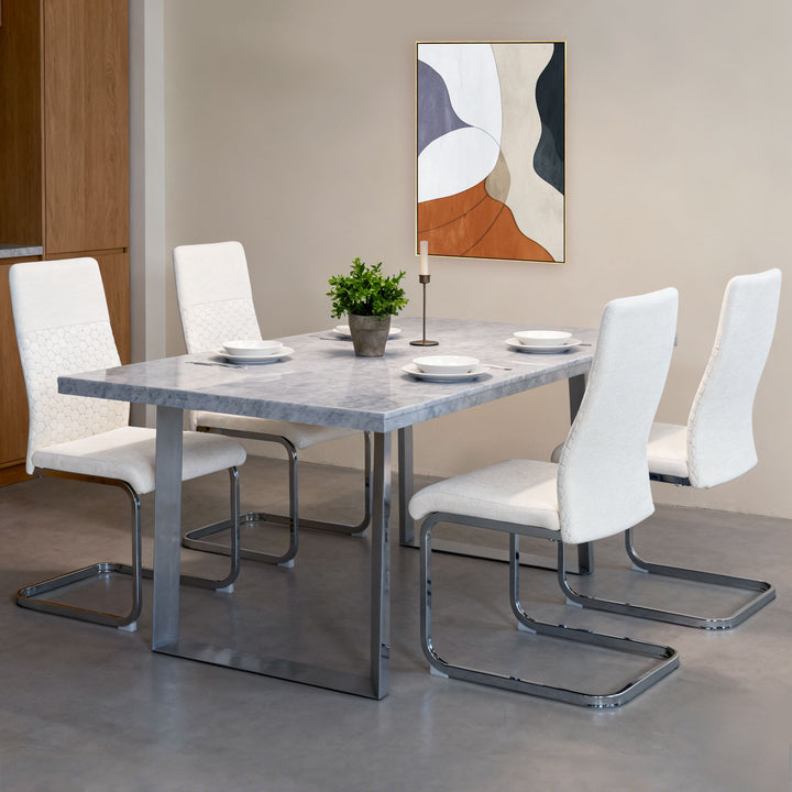 Conjunto de 4 Cadeiras de Sala de Jantar Estofadas em Veludo com Assento Acolchoado e Pés de Metal Cadeiras Cantilever Modernas 45x61x98 cm Creme