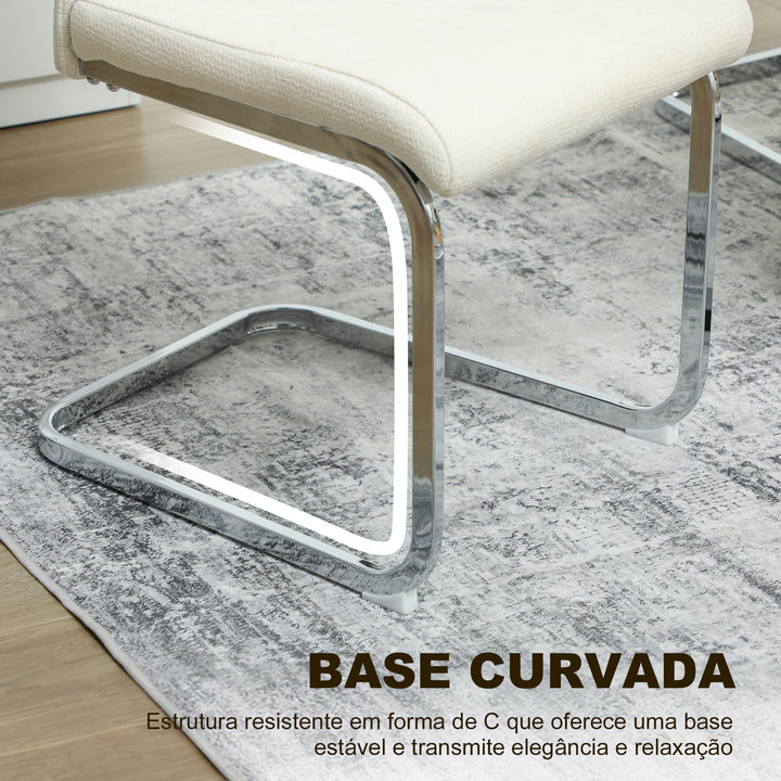 Conjunto de 4 Cadeiras de Sala de Jantar Estofadas em Veludo com Assento Acolchoado e Pés de Metal Cadeiras Cantilever Modernas 45x61x98 cm Creme