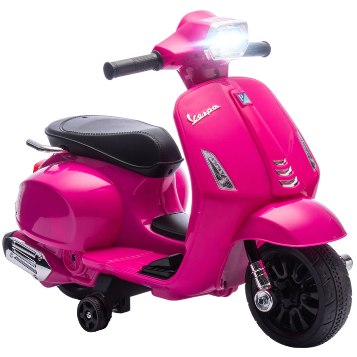 Mota Elétrica para Crianças 6V com Licença Vespa Mota Elétrica Infantil com Rodas Auxiliares Velocidade de 2,5km/h Farol e Buzina para Crianças de 2-6 Anos 71x37x52 cm Rosa