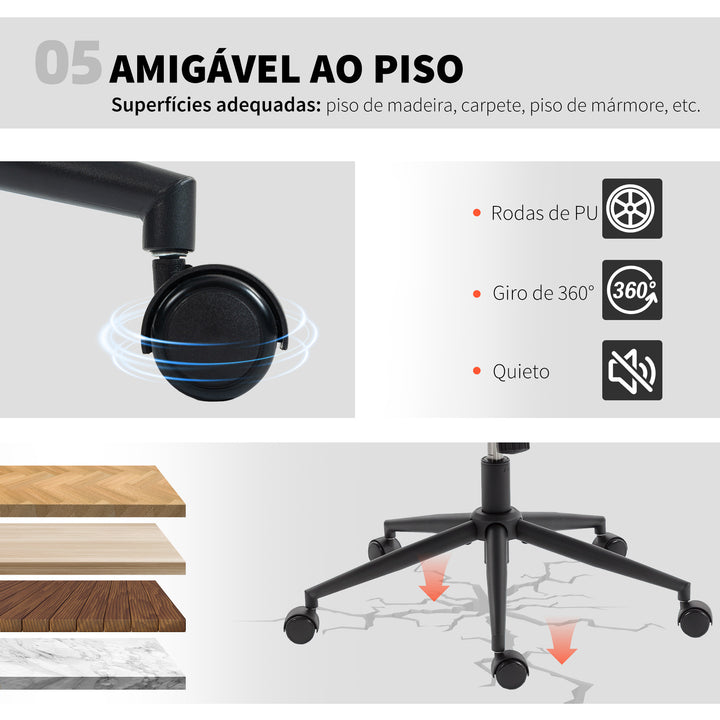 Cadeira de Escritório Pernas Cruzadas Cadeira de Secretária com Assento Largo sem Apoios de Braço Rodas Altura Ajustável Giratória Função Basculante Estofada em Chenille Cinza