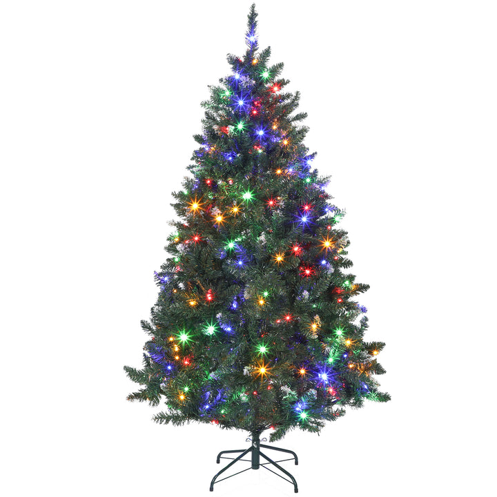 Árvore de Natal 180 cm Árvore Natalícia de Abeto com Luzes LED 9 Modos de Iluminação 802 Ramos com Neve Artificial Suporte Metálico Fácil de Montar Verde