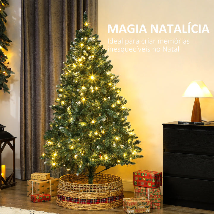Árvore de Natal 180 cm Árvore Natalícia de Abeto com Luzes LED 9 Modos de Iluminação 802 Ramos com Neve Artificial Suporte Metálico Fácil de Montar Verde