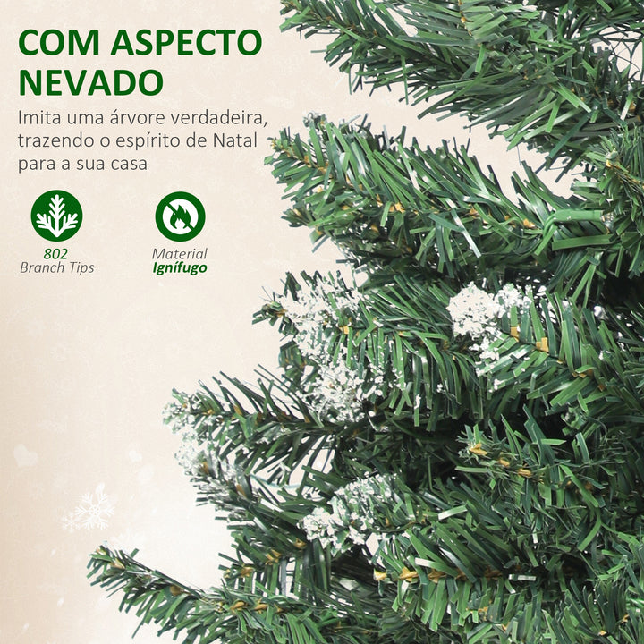Árvore de Natal 180 cm Árvore Natalícia de Abeto com Luzes LED 9 Modos de Iluminação 802 Ramos com Neve Artificial Suporte Metálico Fácil de Montar Verde