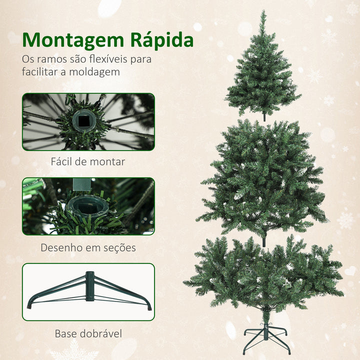 Árvore de Natal 180 cm Árvore Natalícia de Abeto com Luzes LED 9 Modos de Iluminação 802 Ramos com Neve Artificial Suporte Metálico Fácil de Montar Verde