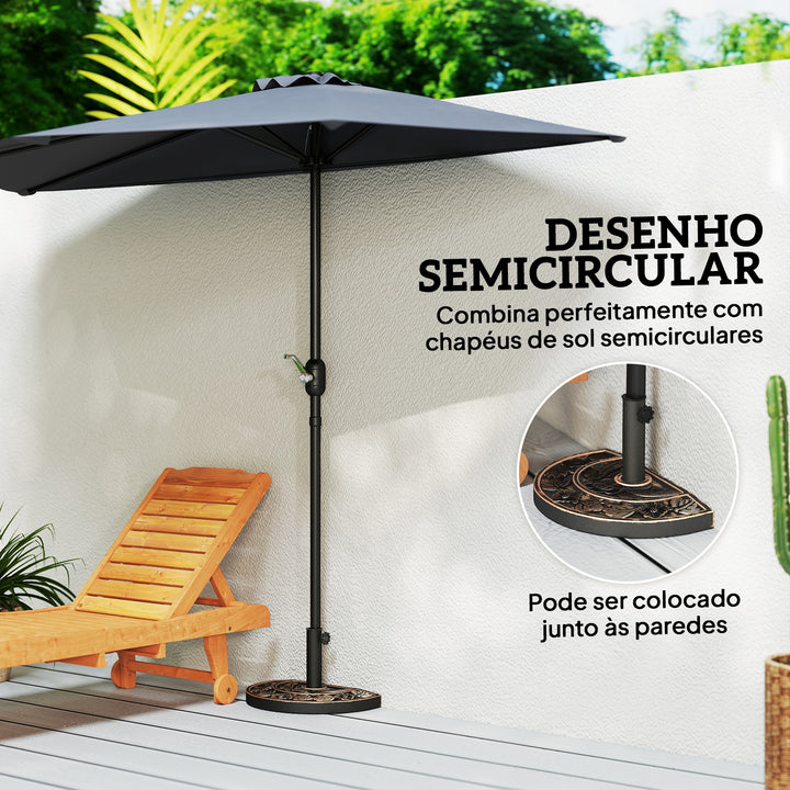 Base para Chapéu de Sol Peso 9 kg Base para Chapéu de Sol de Resina em Forma Semicircular para Mastros de Ø3,8 cm e Ø4,8 cm para Varanda Pátio Jardim 50x31x32 cm Bronze