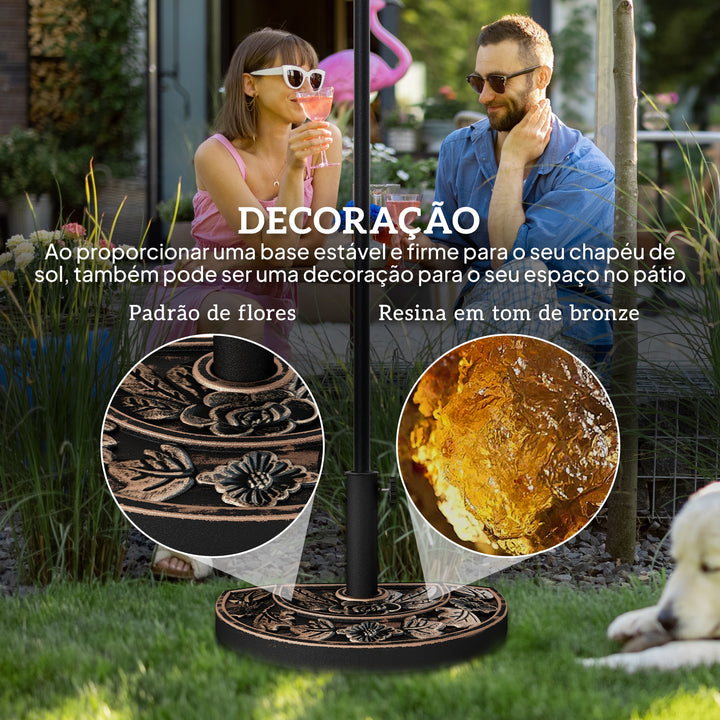 Base para Chapéu de Sol Peso 9 kg Base para Chapéu de Sol de Resina em Forma Semicircular para Mastros de Ø3,8 cm e Ø4,8 cm para Varanda Pátio Jardim 50x31x32 cm Bronze
