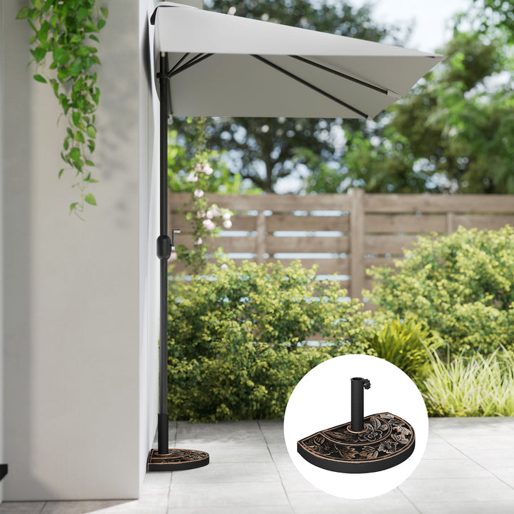 Base para Chapéu de Sol Peso 9 kg Base para Chapéu de Sol de Resina em Forma Semicircular para Mastros de Ø3,8 cm e Ø4,8 cm para Varanda Pátio Jardim 50x31x32 cm Bronze