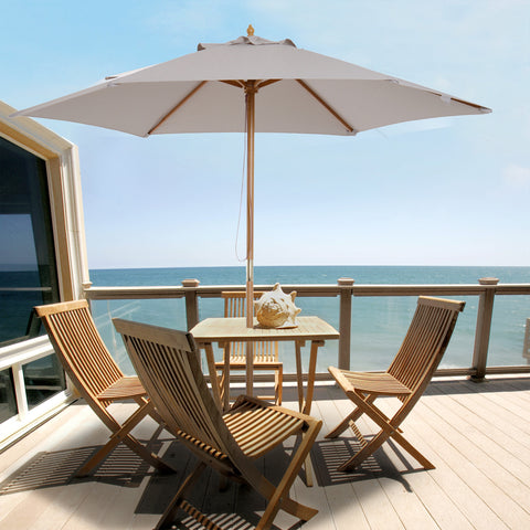Chapéu de Sol de Madeira Ø250x230 cm para Exterior com 6 Hastes Sistema de Corda com Fixação Desmontável Portátil Fácil de Guardar e Transportar Cinza