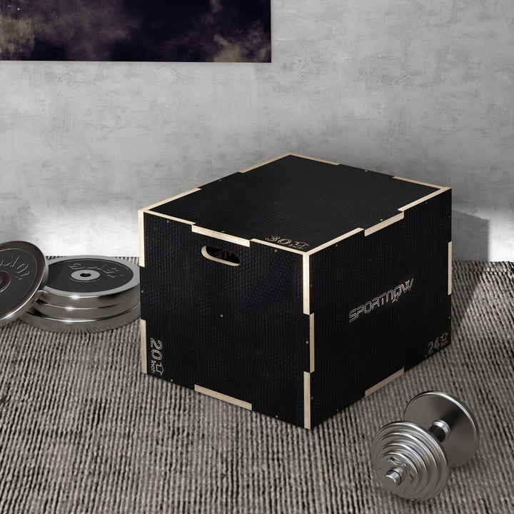 Caixa Pliométrica com 3 Alturas Diferentes Caixa de Saltos para Treino de Força em Casa Escritório Ginásio CrossFit Carga 120 kg 76x61x51 cm Preto