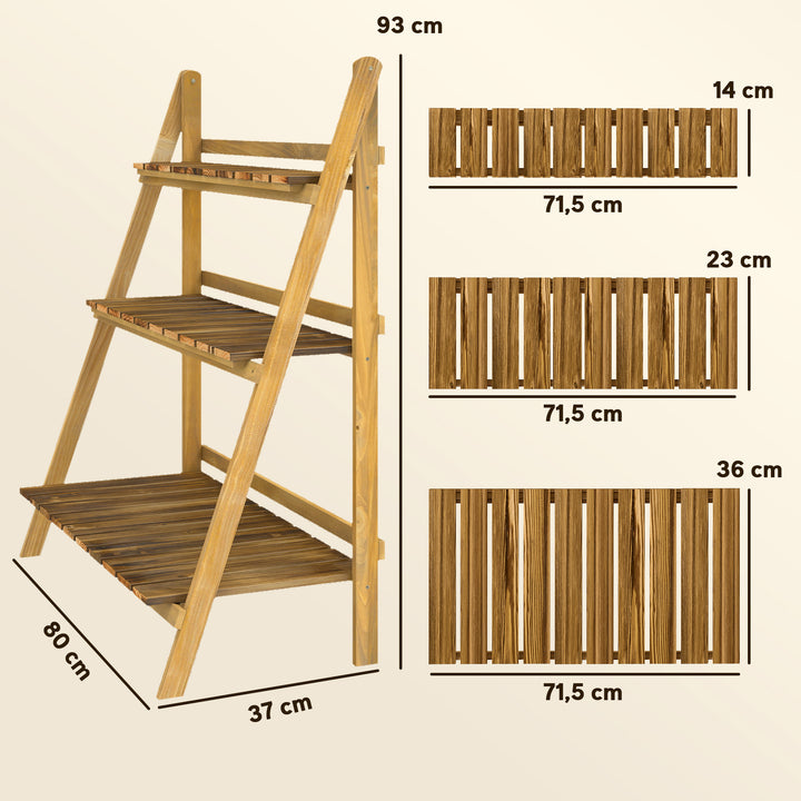 Suporte para Plantas de Madeira com 3 Níveis Estante para Plantas Dobrável Suporte para Vasos de Plantas para Interior e Exterior Jardim Varanda 80x37x93 cm Madeira