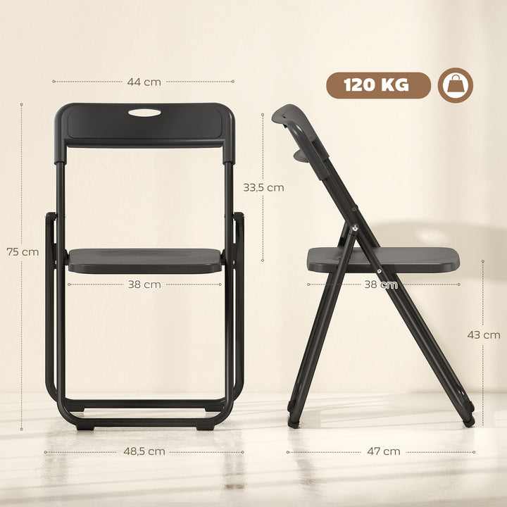 Conjunto de 6 Cadeiras Dobráveis de Plástico e Aço Cadeiras Dobráveis com Encosto Curvo Assento Côncavo com Ventilação Para Espaços Pequenos Sala de Estar Sala de Jantar Cozinha 48,5x47x75 cm Preto