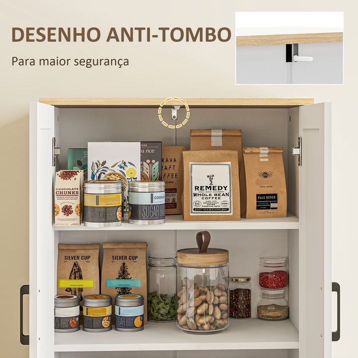 Armário de Cozinha Móvel Auxiliar de Cozinha com Prateleiras Ajustáveis Portas em Vime e Sistema Anti-Tombo 60x30x170 com Branco