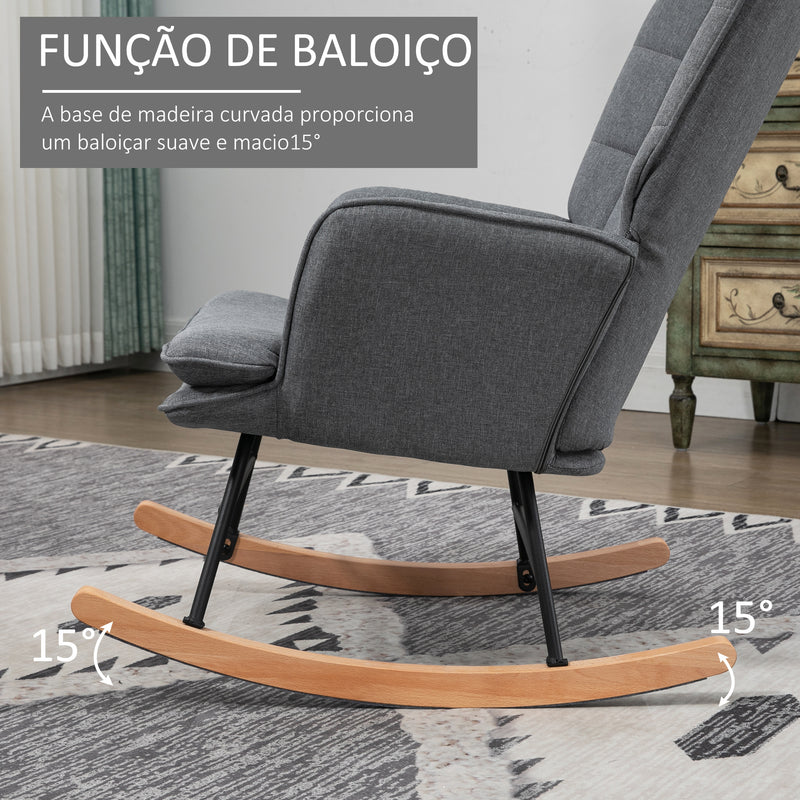 Conjunto de Poltrona Baloiço com Apoio para os Pés Poltrona Relax com Almofada Acolchoada e Anti-Tombo Carga 130 kg Sala de Estar Dormitório 64x89x90 cm Cinza