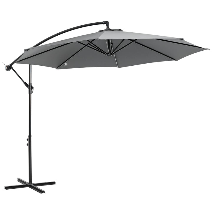 Chapéu de Sol de Jardim Ø300x250cm Chapéu de Sol Excêntrico Inclinável com Manivela Base Cruzada Suporte de Aço e Proteção Solar para Terraço Exterior Cinza