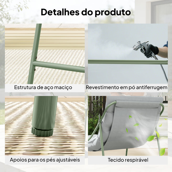 Conjunto de Mesa e Cadeiras de Jardim Exterior de 3 Peças Móveis com Almofadas 2 Cadeiras Lounge Mesa de Apoio e Estrutura de Aço para Pátio Cinza Claro