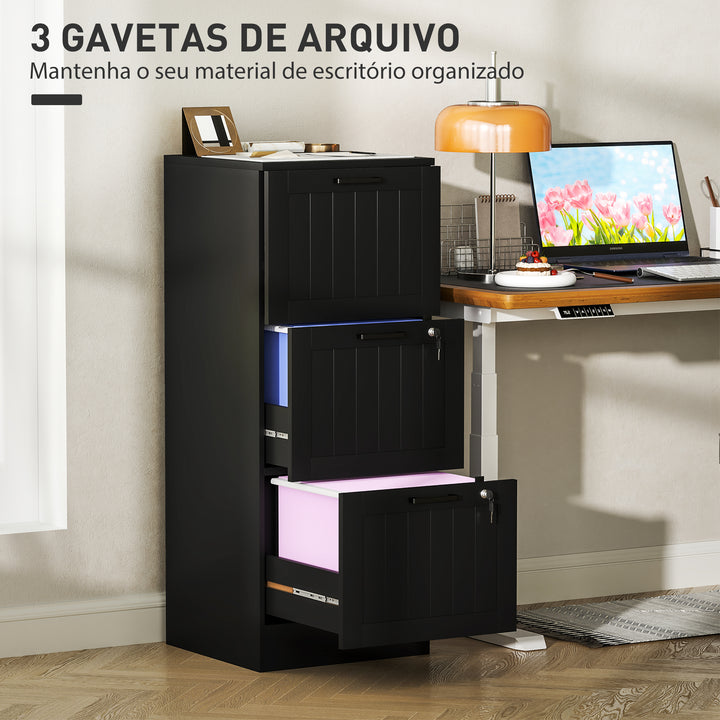 Bloco de Gavetas para Escritório Móvel Arquivador com 3 Gavetas para Escritório com Fechaduras Gavetas Suspensas para A4 40x40x101 cm Preto