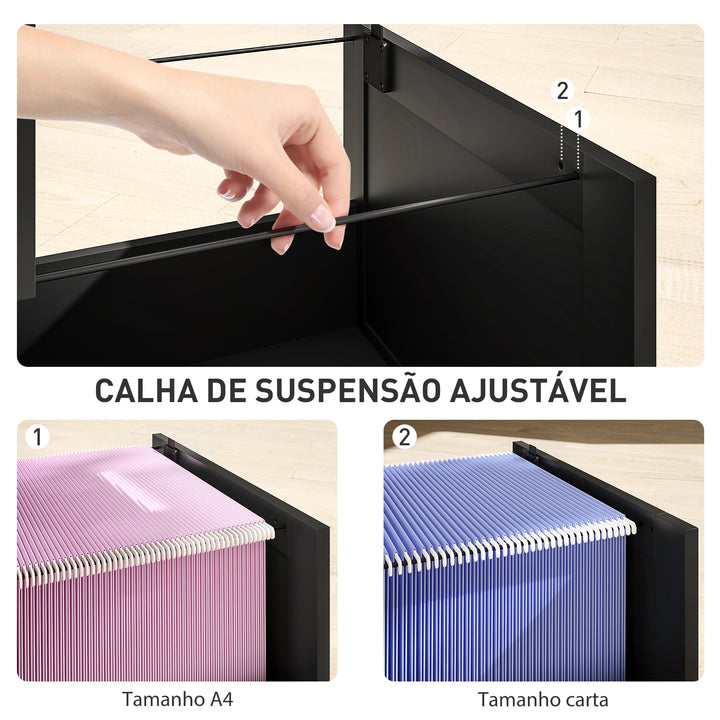 Bloco de Gavetas para Escritório Móvel Arquivador com 3 Gavetas para Escritório com Fechaduras Gavetas Suspensas para A4 40x40x101 cm Preto