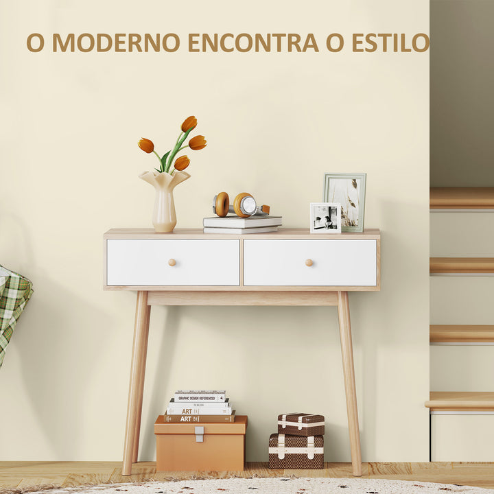 Mesa Consola Moderna Consola de Entrada Estreita com 2 Gavetas para Corredor Entrada Sala ou Dormitório 86x35x75 cm Carvalho