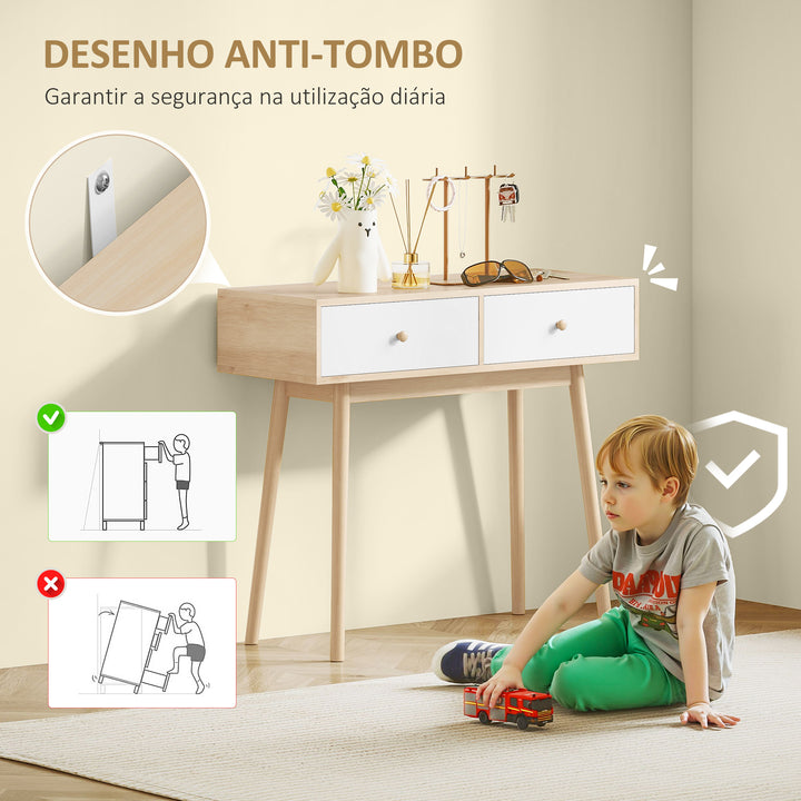 Mesa Consola Moderna Consola de Entrada Estreita com 2 Gavetas para Corredor Entrada Sala ou Dormitório 86x35x75 cm Carvalho