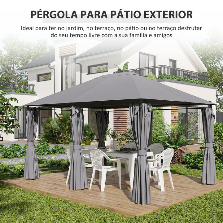 Pégola de Jardim Pérgola de Exterior com Paredes Laterais Amovíveis e Estrutura de Aço para Festas Eventos 398x300x272 cm Cinza