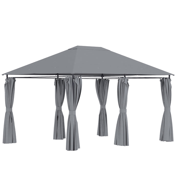 Pégola de Jardim Pérgola de Exterior com Paredes Laterais Amovíveis e Estrutura de Aço para Festas Eventos 398x300x272 cm Cinza