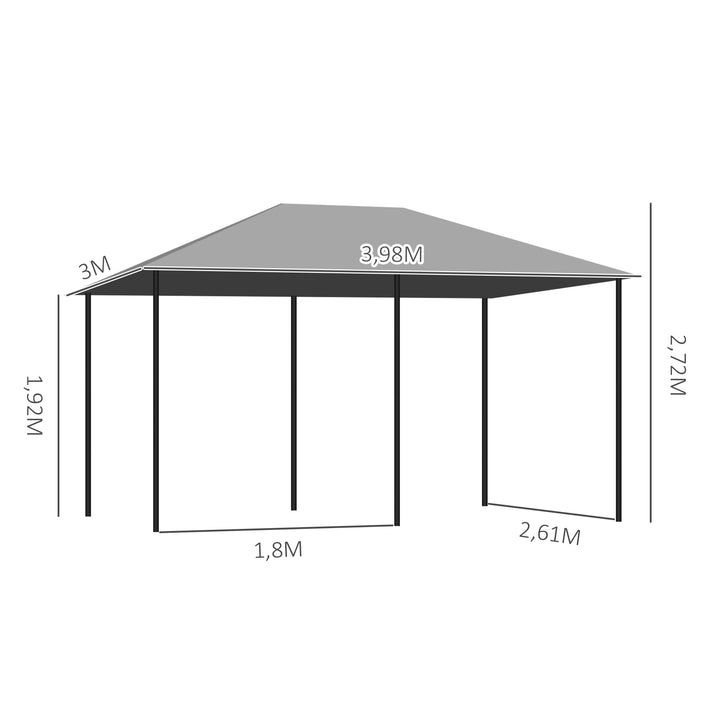 Pégola de Jardim Pérgola de Exterior com Paredes Laterais Amovíveis e Estrutura de Aço para Festas Eventos 398x300x272 cm Cinza