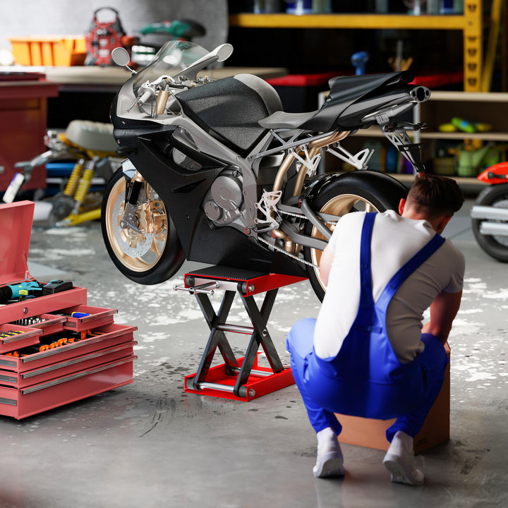 Plataforma de elevação de tesoura com altura ajustável Carga 500 kg 41,5x23,5x10-37 cm Preto e Vermelho