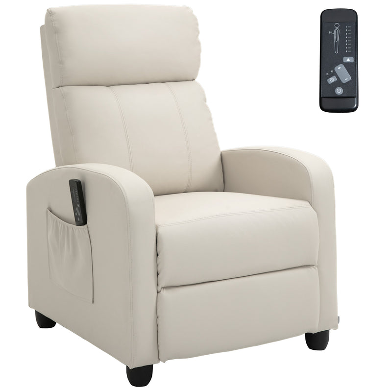 Poltrona de Massagem Poltrona Relax Reinclinável com Controle Remoto 2 Zonas de Massagem 8 Programas 5 Níveis de Intensidade Estofado em PU 68x88x98 cm Creme