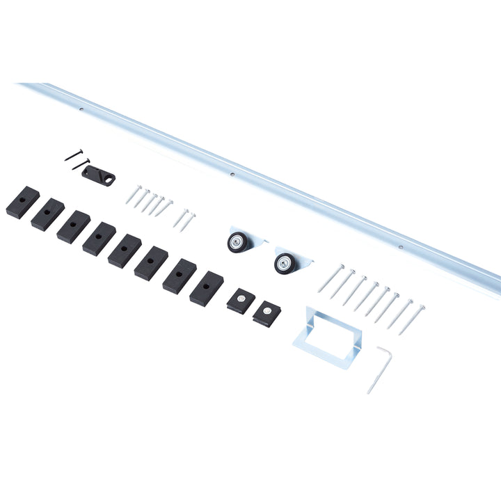 Ferragem para Porta Corredeira 186cm Kit de Acessórios para Porta Corredeira de Madeira com Trilho de Metal e 2 Roldanas Prata