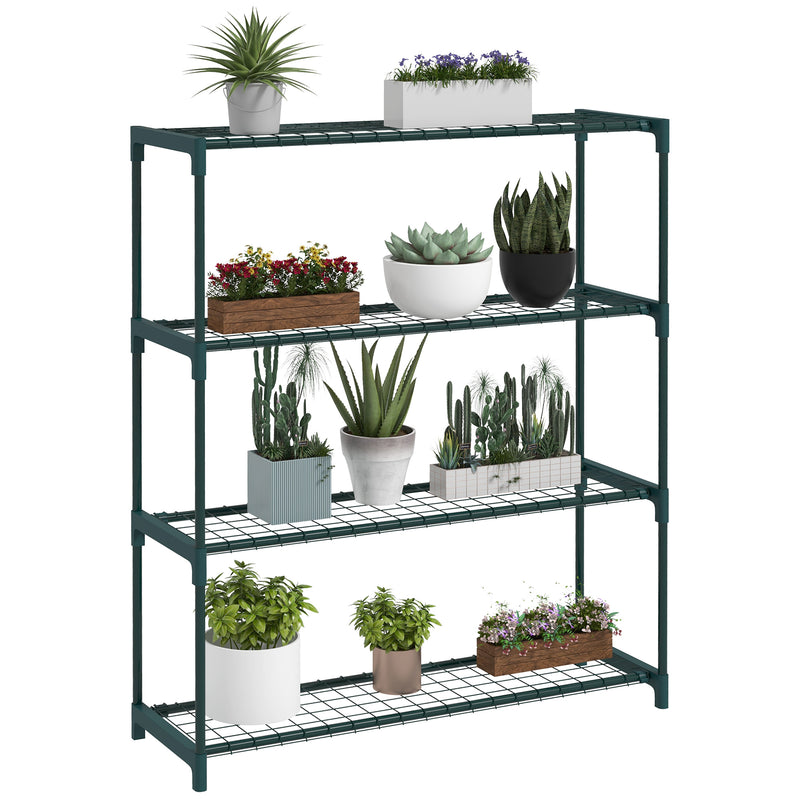 Suporte para Plantas Suporte para Vasos de Plantas de 4 Níveis com Estrutura de Aço para Jardim Pátio 89x28x107 cm Verde Escuro