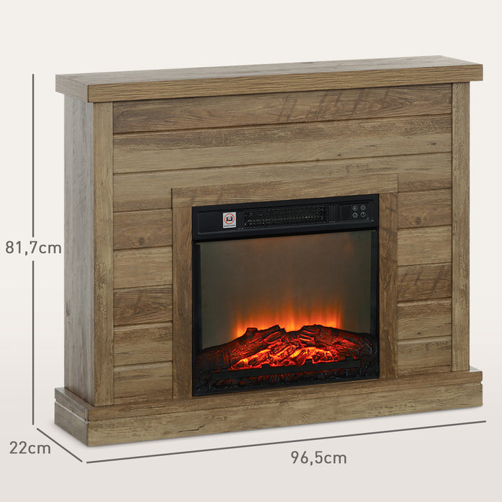 Lareira Elétrica 1800W Lareira Decorativa com Efeito de Chama Realista Controlo Remoto Temporizador Semanal Proteção Contra Sobreaquecimento para Ambientes de 30 m² 96,5x22x81,7 cm Efeito Madeira