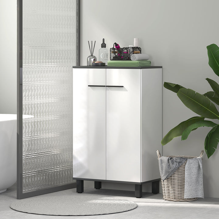 Armário Casa de Banho Móvel Auxiliar Casa de Banho com Portas Prateleiras Ajustáveis e Sistema Anti-Tombo 60x34x94 cm Branco