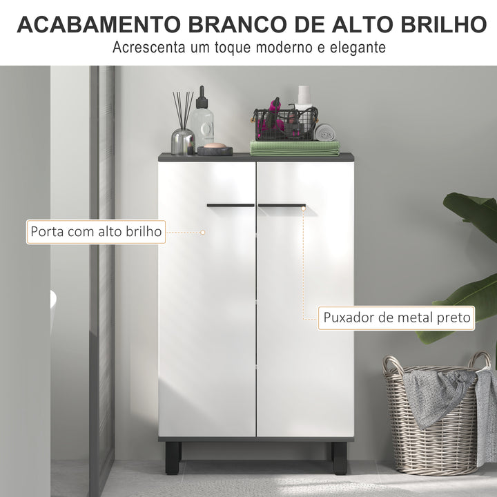 Armário Casa de Banho Móvel Auxiliar Casa de Banho com Portas Prateleiras Ajustáveis e Sistema Anti-Tombo 60x34x94 cm Branco