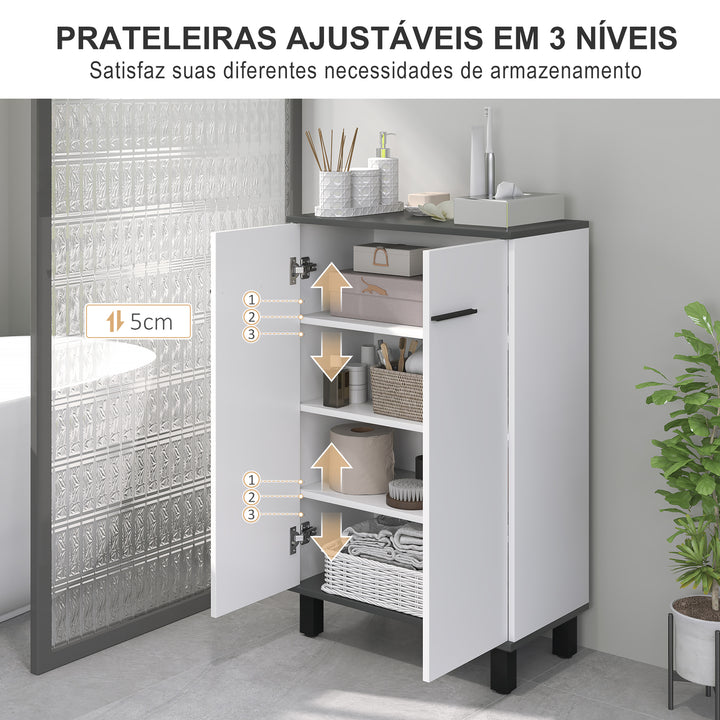Armário Casa de Banho Móvel Auxiliar Casa de Banho com Portas Prateleiras Ajustáveis e Sistema Anti-Tombo 60x34x94 cm Branco