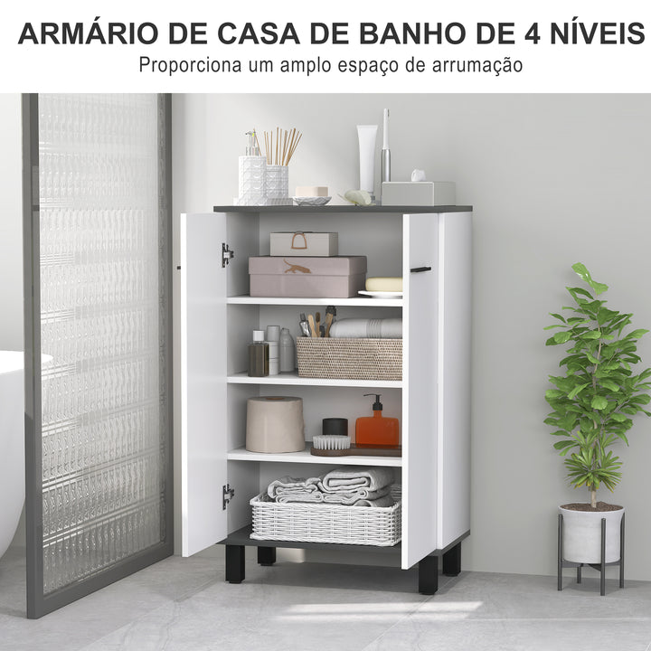 Armário Casa de Banho Móvel Auxiliar Casa de Banho com Portas Prateleiras Ajustáveis e Sistema Anti-Tombo 60x34x94 cm Branco