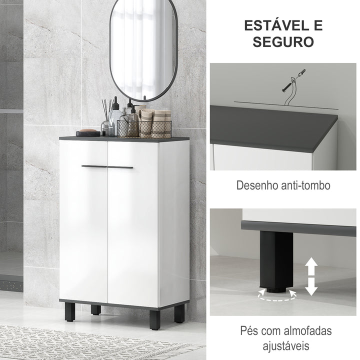 Armário Casa de Banho Móvel Auxiliar Casa de Banho com Portas Prateleiras Ajustáveis e Sistema Anti-Tombo 60x34x94 cm Branco