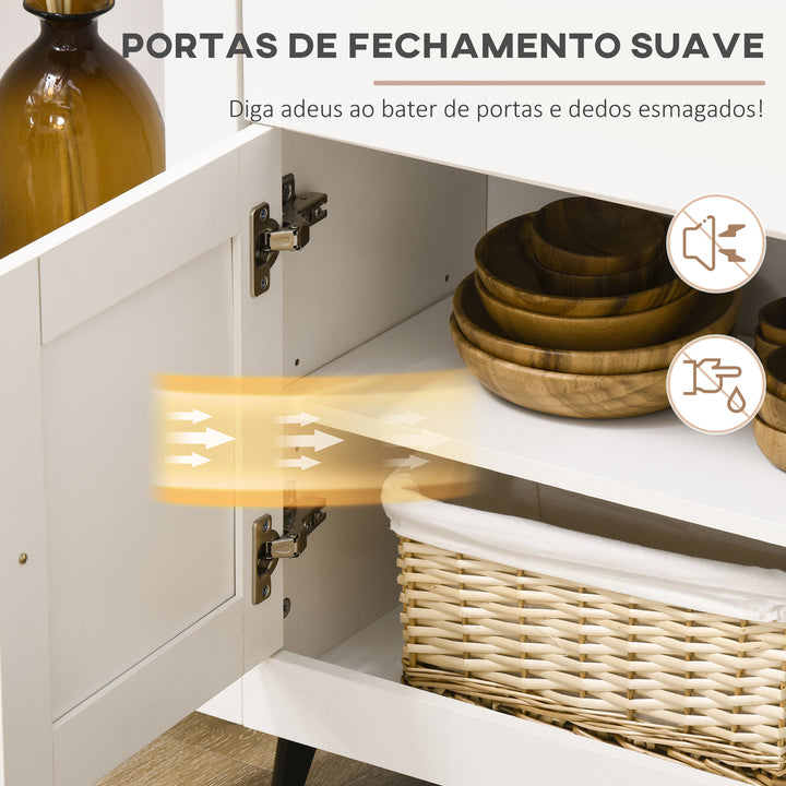 Aparador de Cozinha Móvel Auxiliar de Cozinha com 2 Gavetas 3 Portas e Prateleira Interior Ajustável Móvel de TV para Televisores de até 50 Polegadas 117x35x80 cm Branco e Madeira