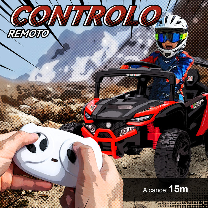 Carro Elétrico para Crianças 12V Carro a Bateria UTV com 2 Motores Controlo Remoto 2,4G Suspensão Traseira Faróis Música para Crianças acima de 3 Anos 88x57,5x55,5 cm Vermelho