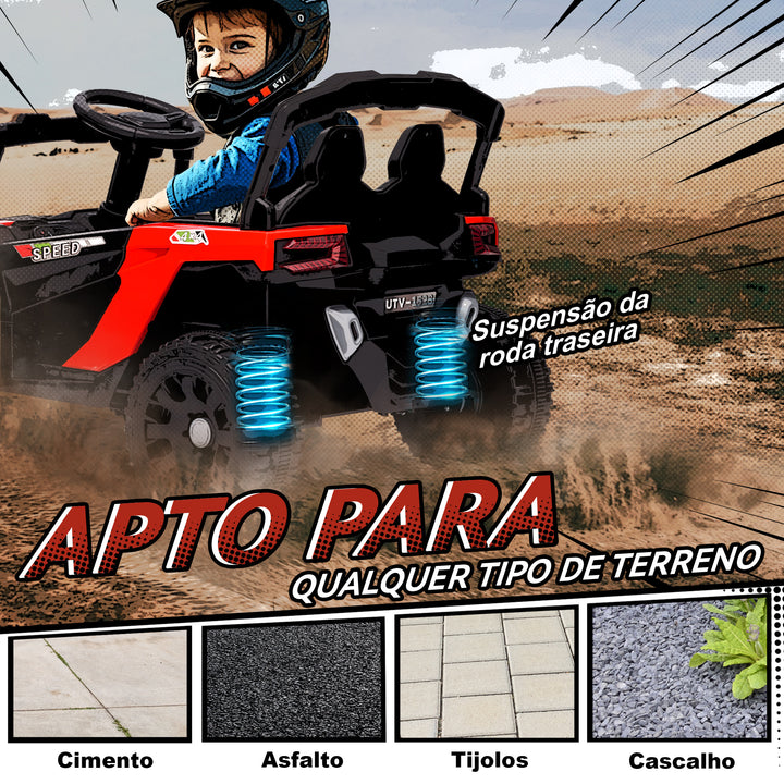 Carro Elétrico para Crianças 12V Carro a Bateria UTV com 2 Motores Controlo Remoto 2,4G Suspensão Traseira Faróis Música para Crianças acima de 3 Anos 88x57,5x55,5 cm Vermelho