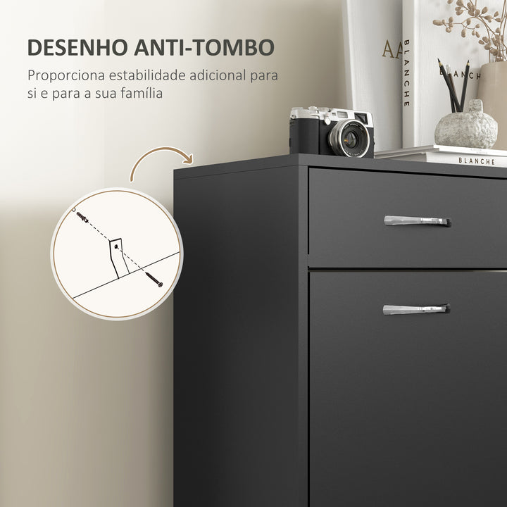 Sapateira Móvel para Sapatos Estreito com 2 Compartimentos e 2 Gavetas para 12 Pares de Sapatos para Sala de Estar Entrada Corredor 80x30x91,5 cm Preto